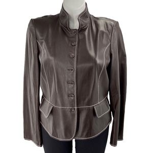 Ellen Tracy leather jacket chestnut brown size 16 retail $898 tags